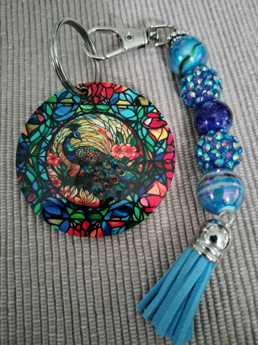 Beaded Key Ring  - Peacock Blue