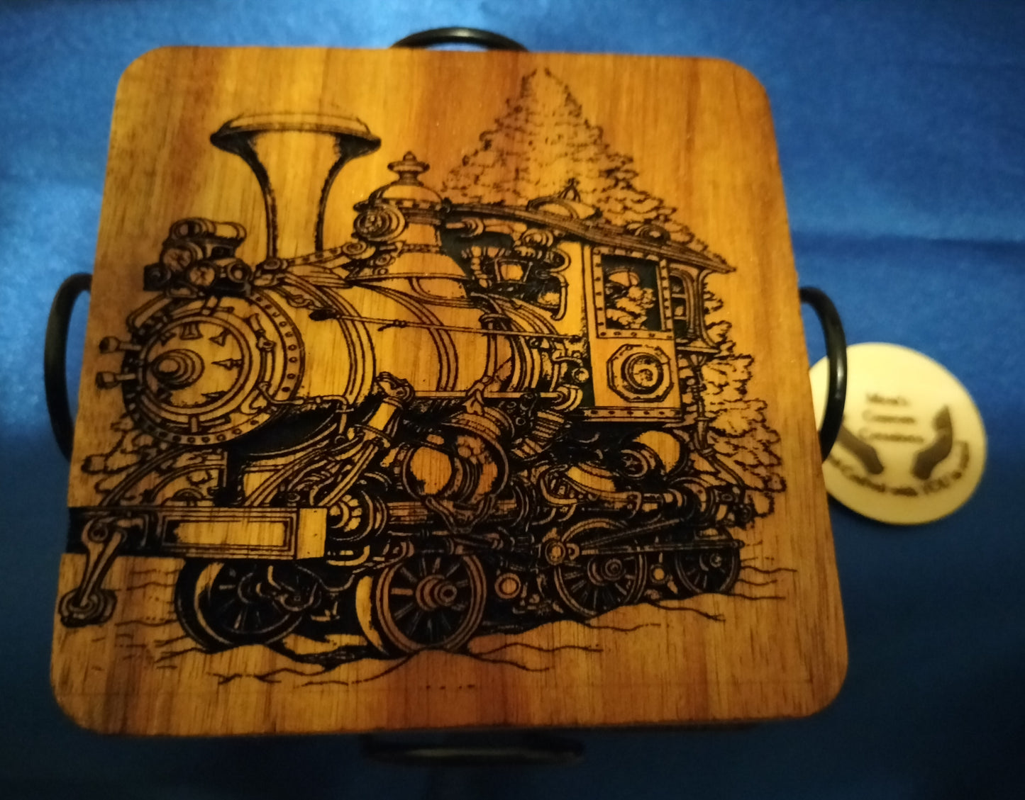 Engraved Wooden Trains  Coasters with Holder