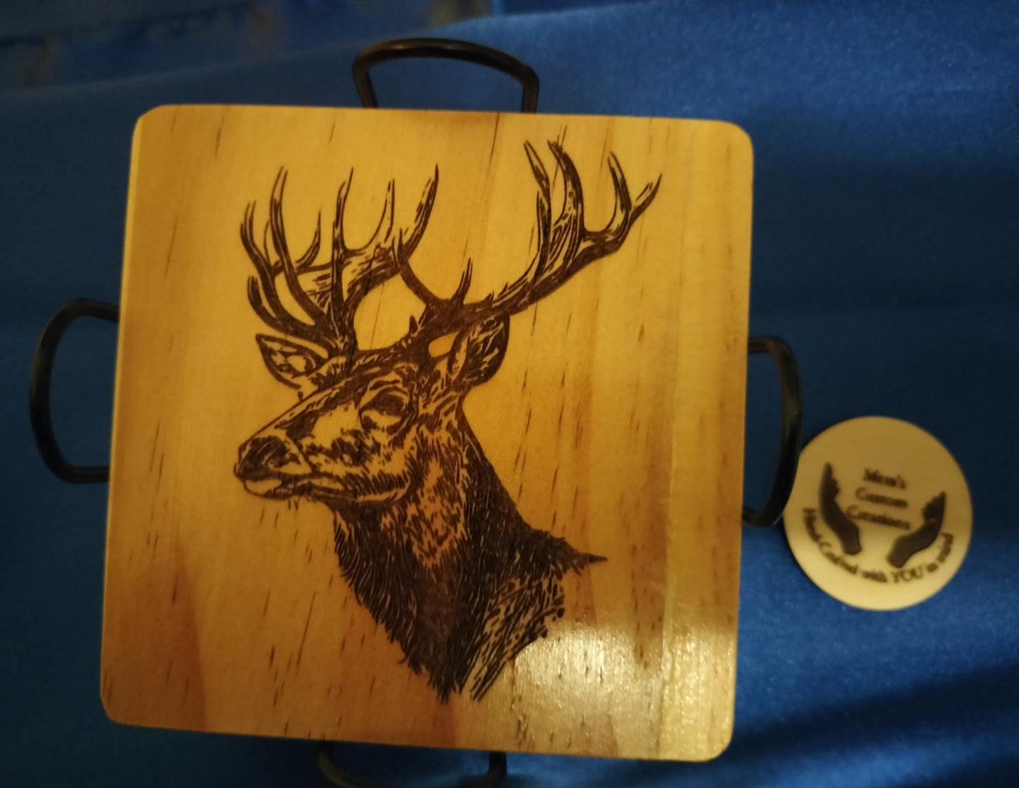 Deer  Engraved Wooden Coasters with Holder