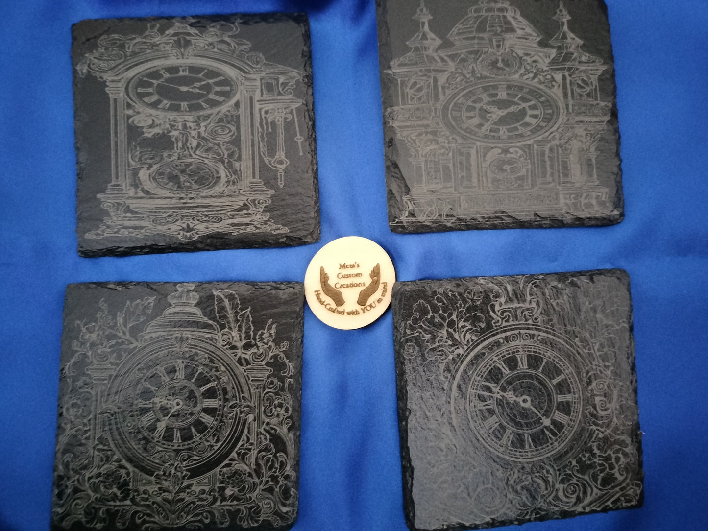 Vintage Clocks  Engraved  Slate Coaster Set