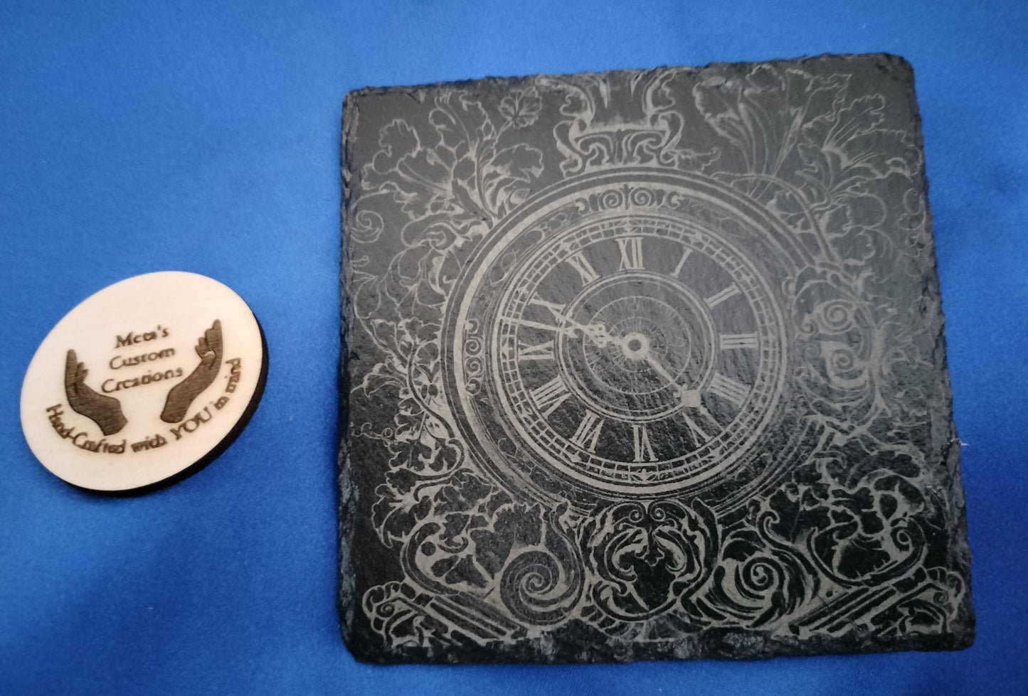 Vintage Clocks  Engraved  Slate Coaster Set