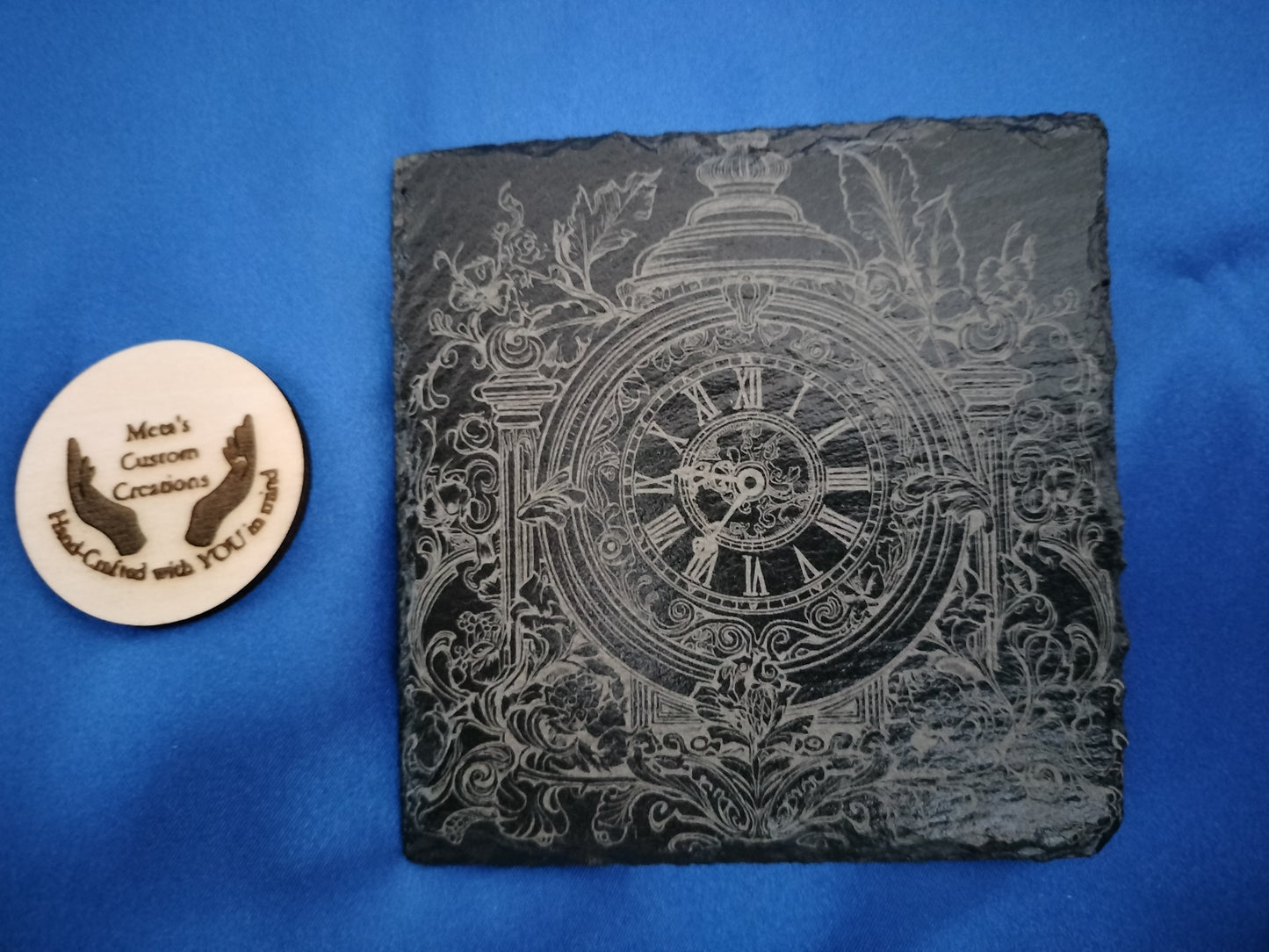 Vintage Clocks  Engraved  Slate Coaster Set