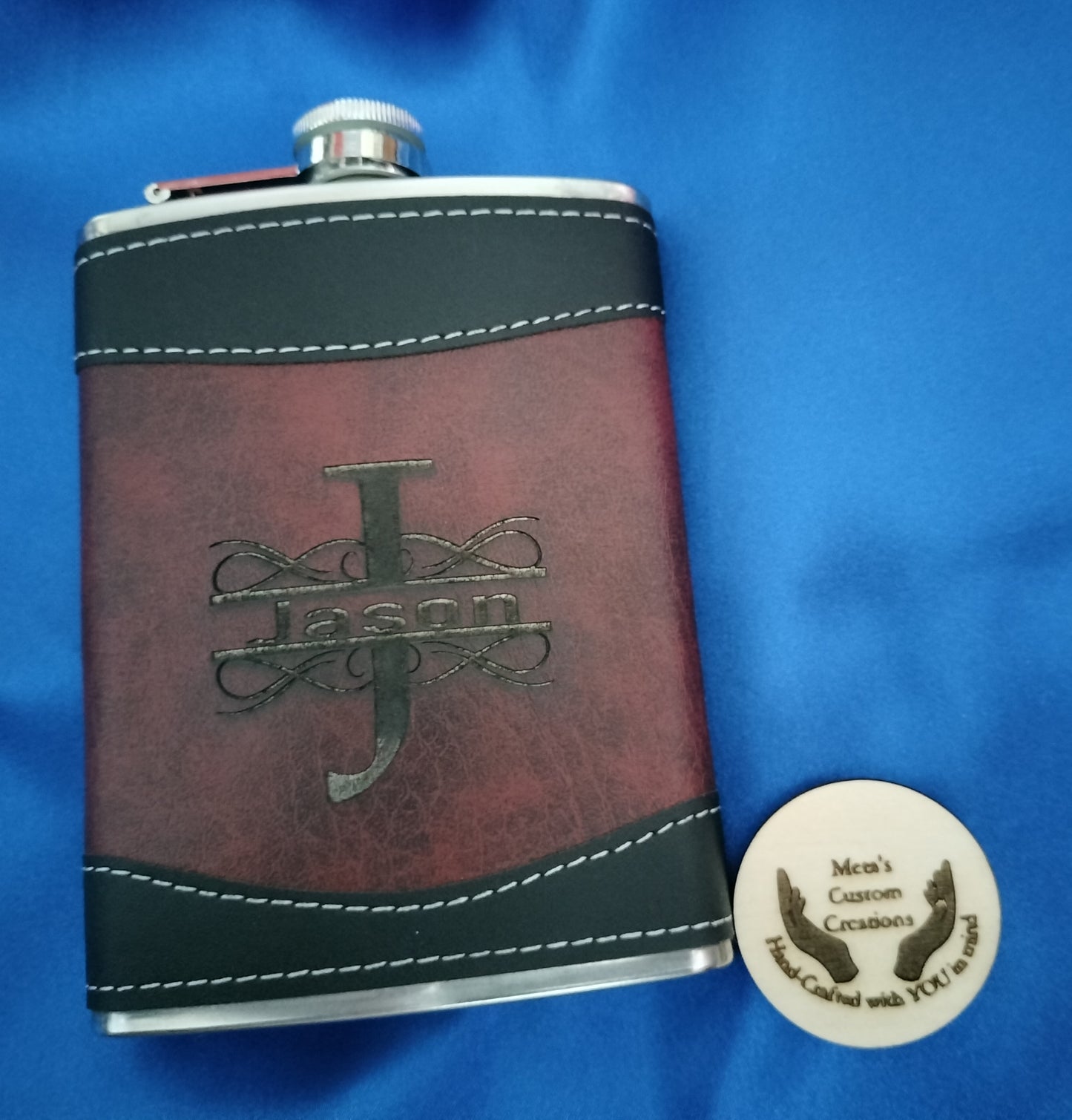 Engraved Stainless Steel/leather hip flask