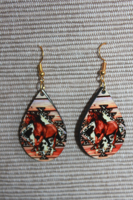 Tear drop Earrings - Running Horse