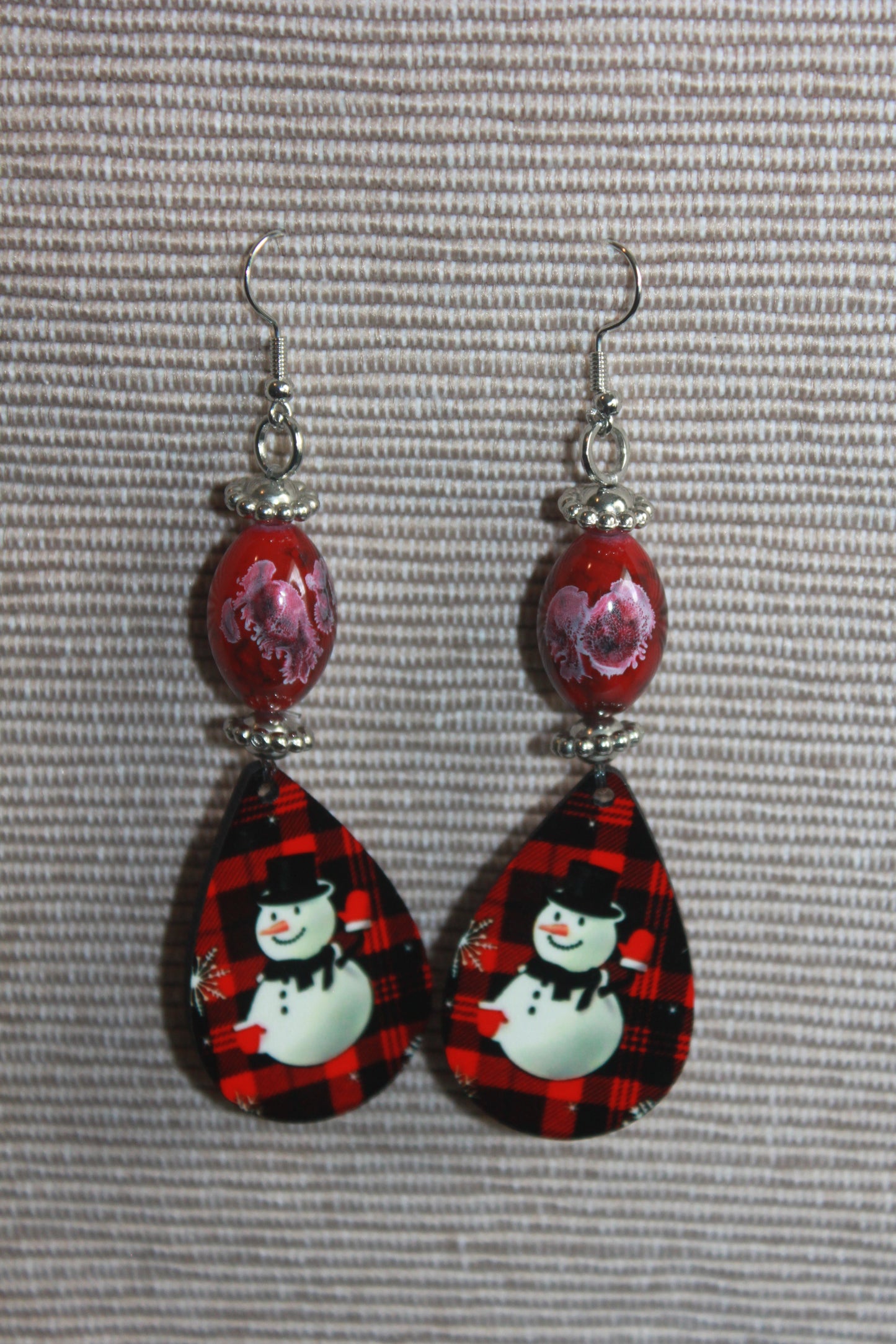 Tear drop Earrings - Red Snowman