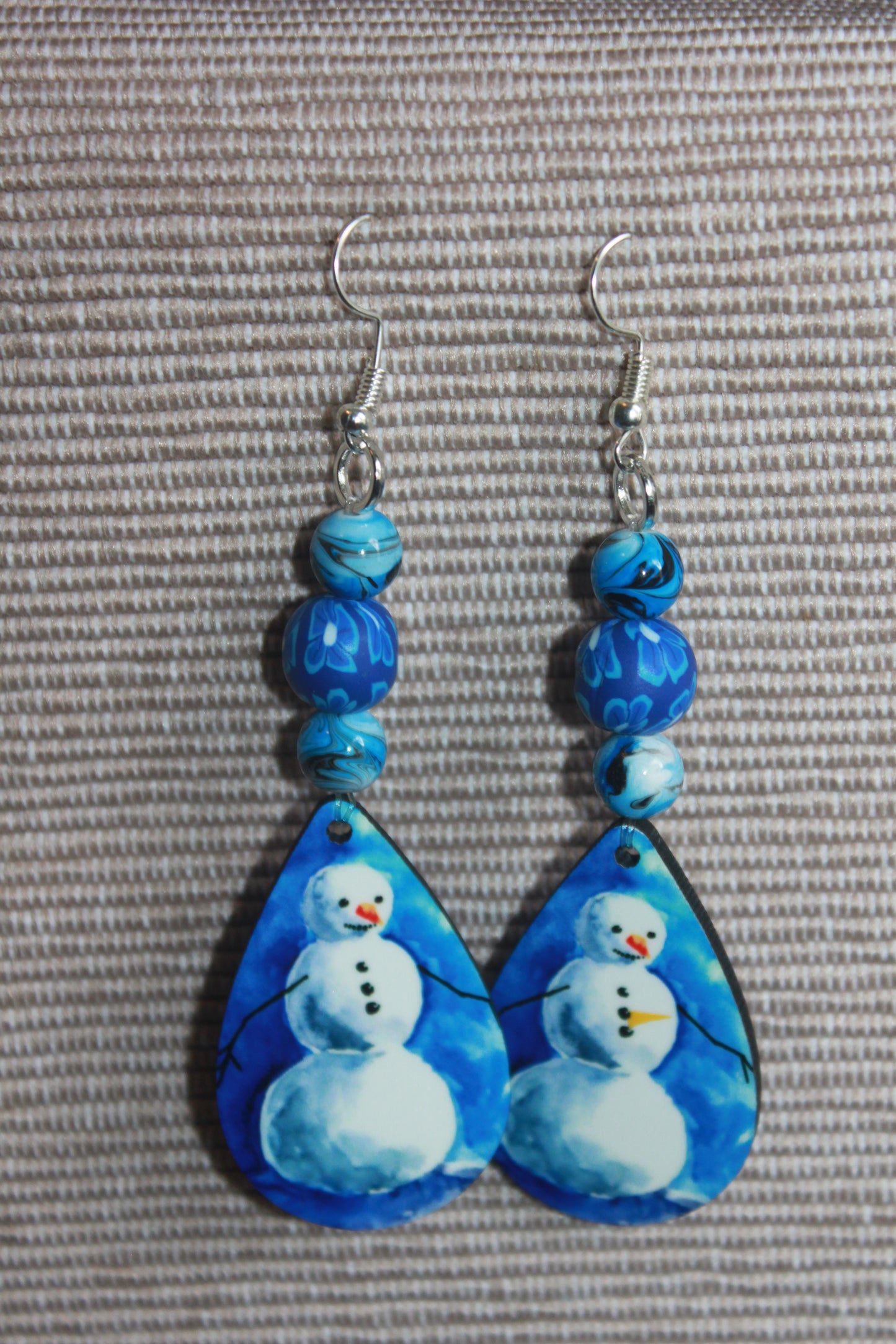 Tear drop Earrings - Blue Snowman