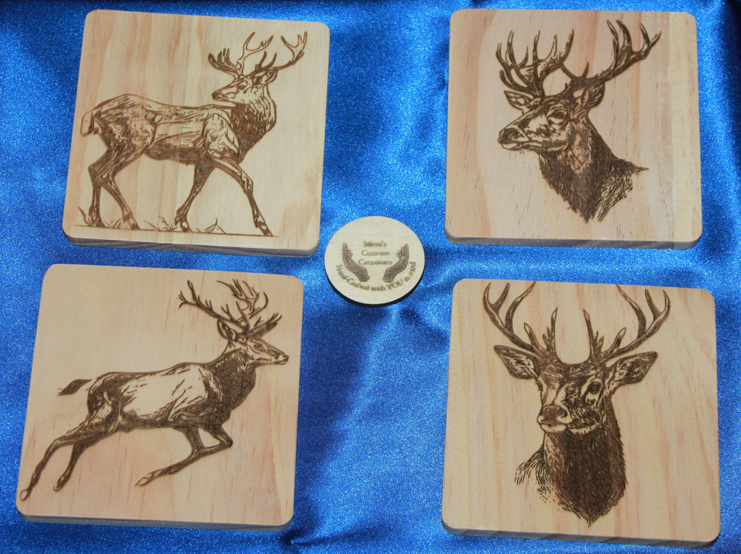 Deer  Engraved Wooden Coasters with Holder