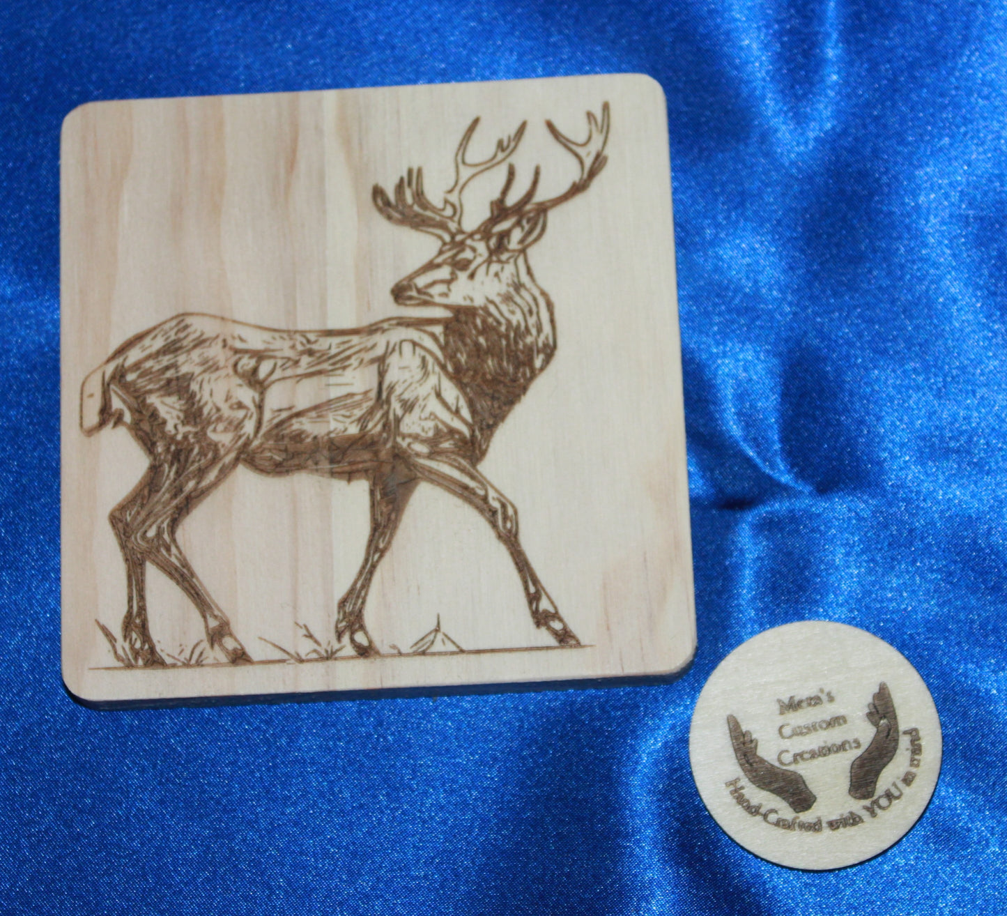 Deer  Engraved Wooden Coasters with Holder