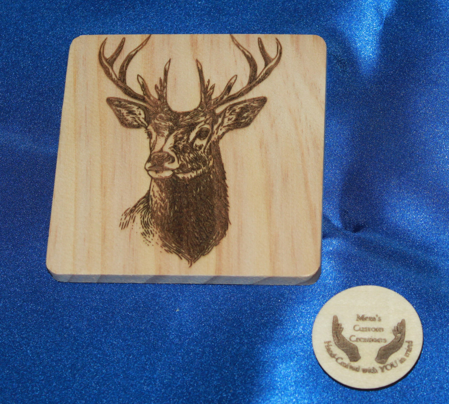 Deer  Engraved Wooden Coasters with Holder