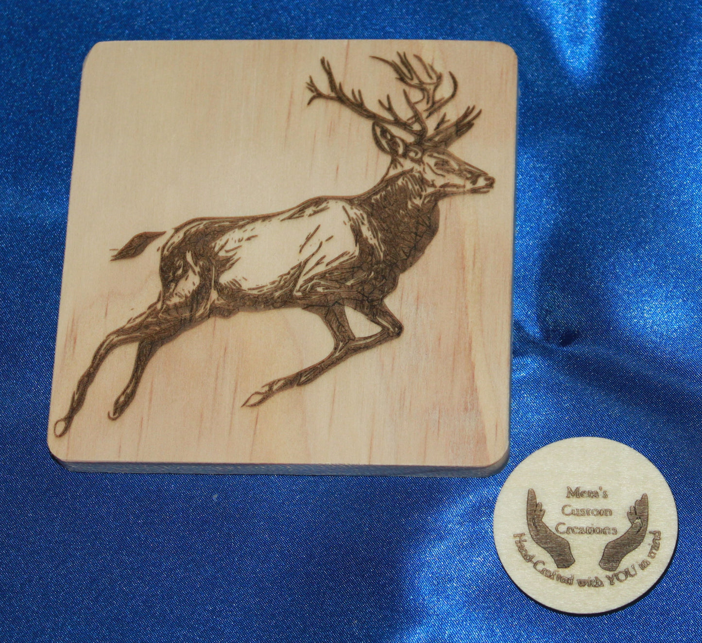 Deer  Engraved Wooden Coasters with Holder