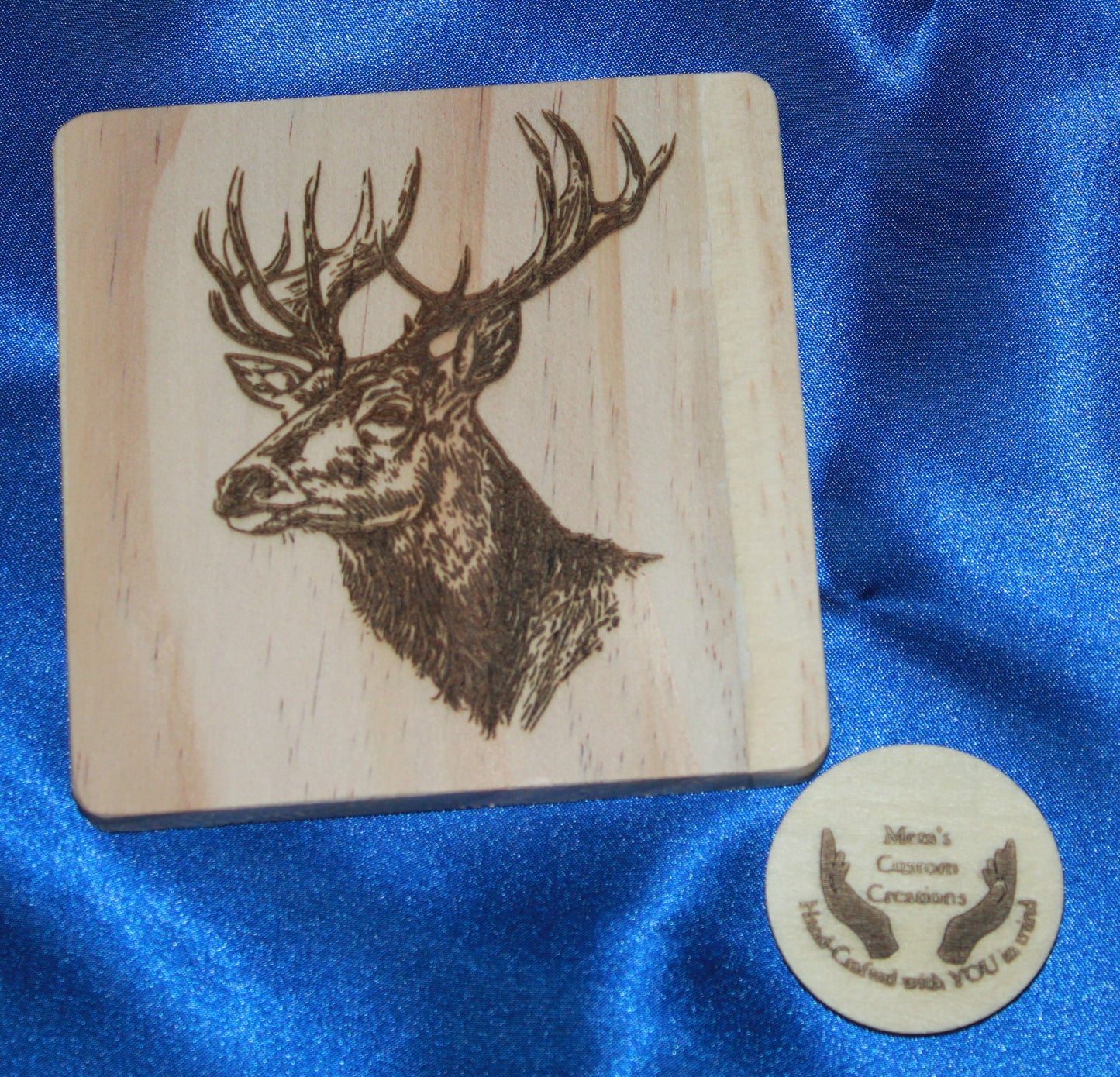 Deer  Engraved Wooden Coasters with Holder