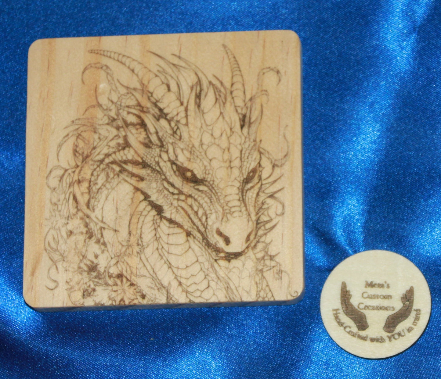 Dragon Engraved Wooden Coasters with Holder