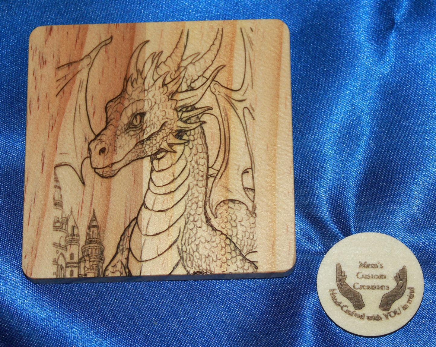 Dragon Engraved Wooden Coasters with Holder