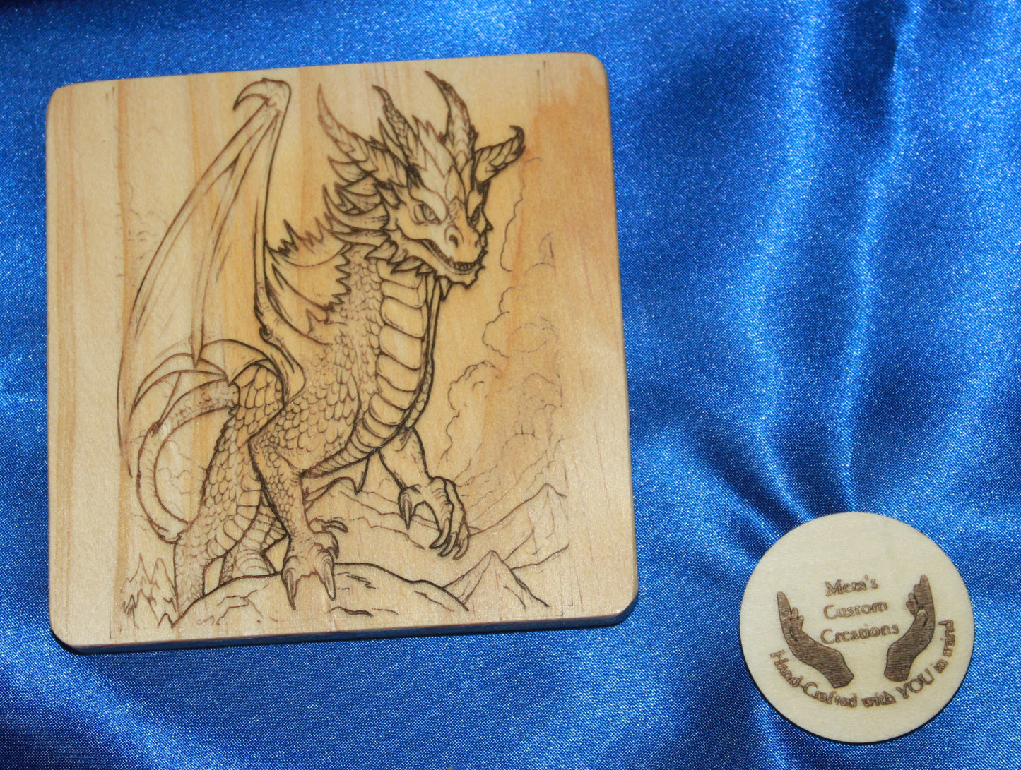 Dragon Engraved Wooden Coasters with Holder