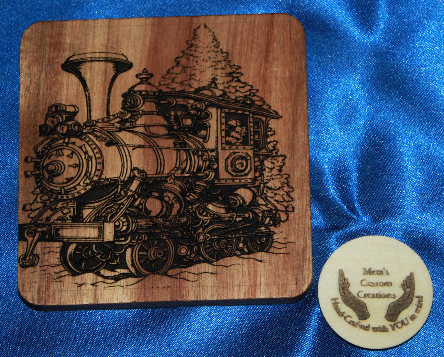 Engraved Wooden Trains  Coasters with Holder