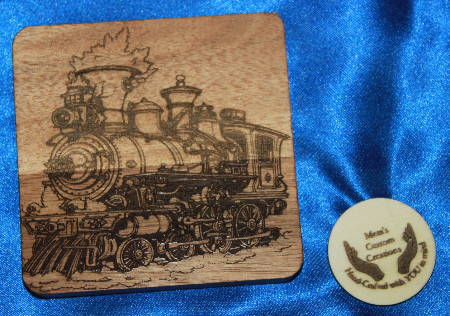 Engraved Wooden Trains  Coasters with Holder