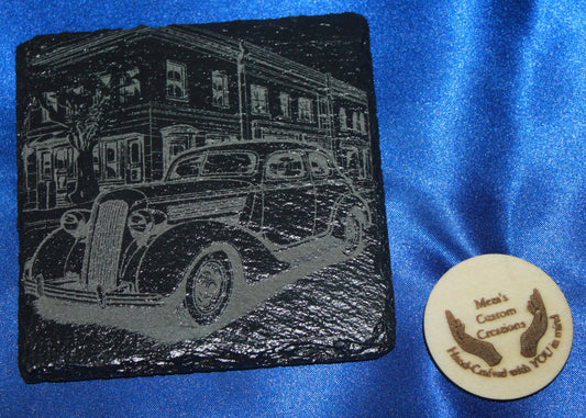 Classic Cars Engraved  Slate Coaster Set