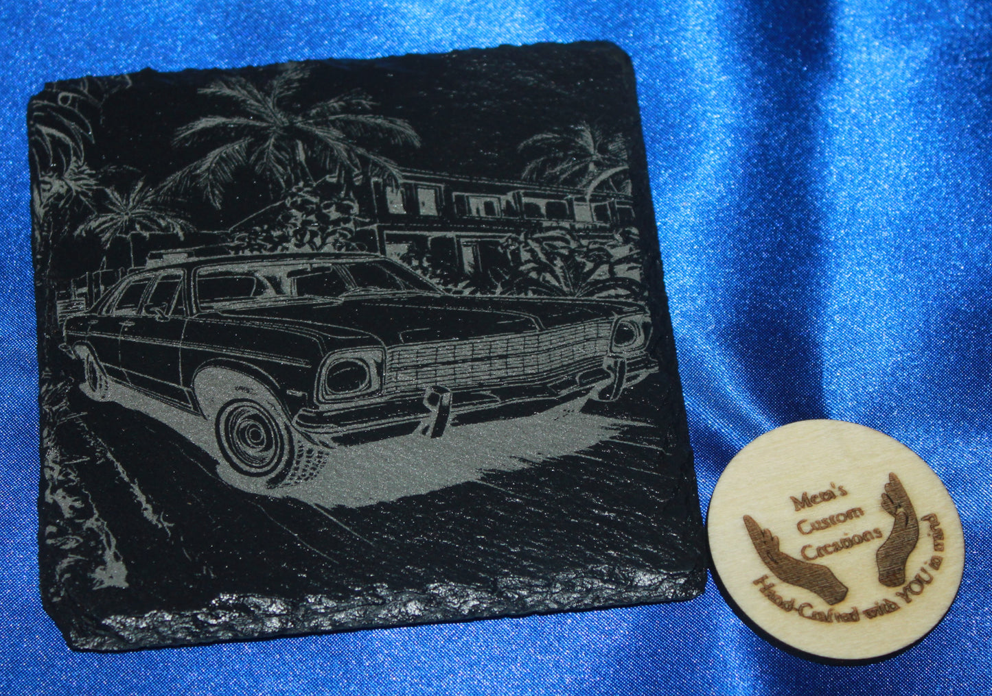 Classic Cars Engraved  Slate Coaster Set