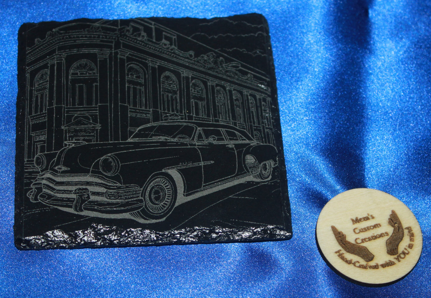 Classic Cars Engraved  Slate Coaster Set