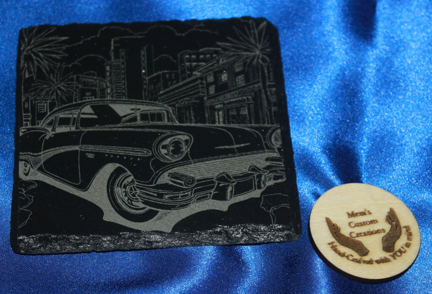 Classic Cars Engraved  Slate Coaster Set