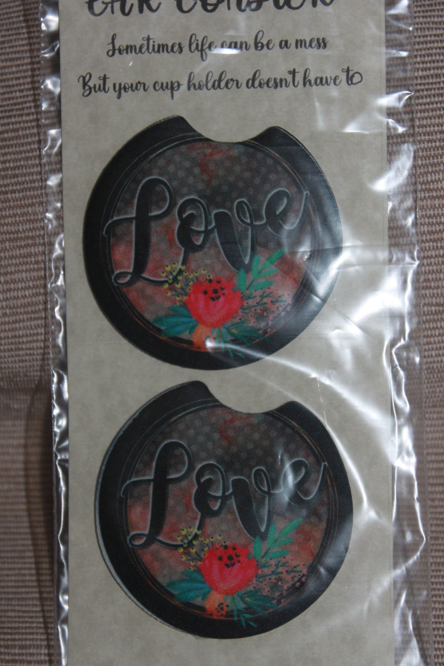 Set of 2 Car Coasters - Love