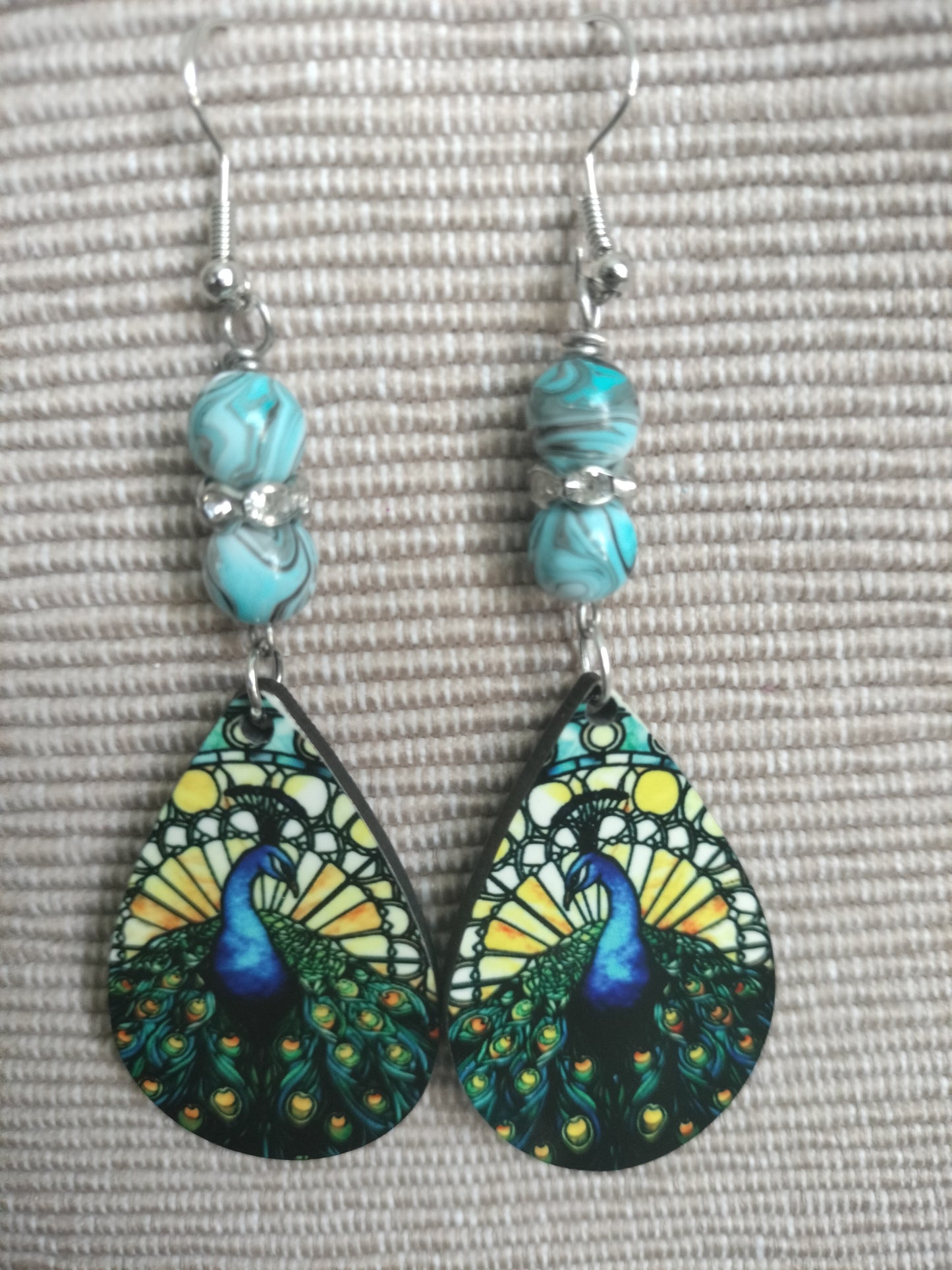 Tear drop Earrings - Beaded Blue Peacock