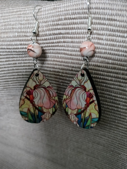 Tear drop Earrings - Beaded Peach Iris