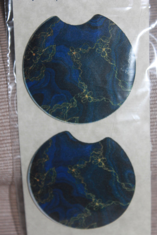 Set of 2 Car Coasters - Blue Granite Print