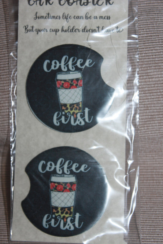 Set of 2 Car Coasters - Coffee First