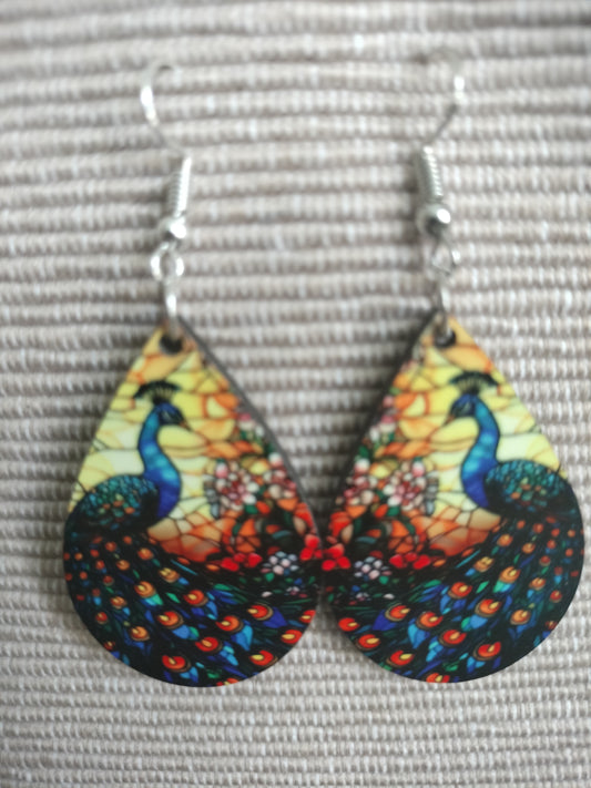 Tear drop Earrings - Orange Peacock