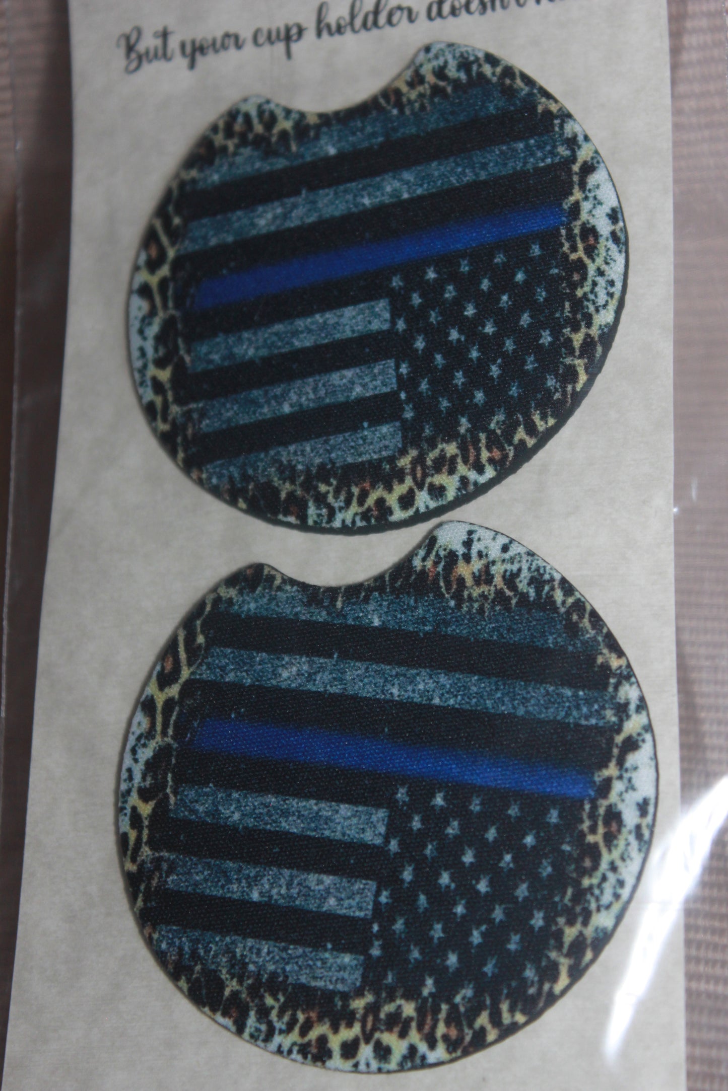 Set of 2 Car Coasters - Thin Blue Line